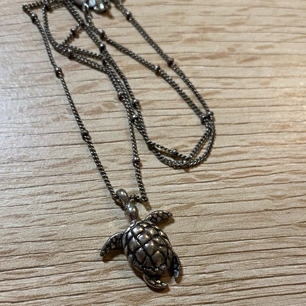 Silver Cute Boho Beach Turtle Necklace